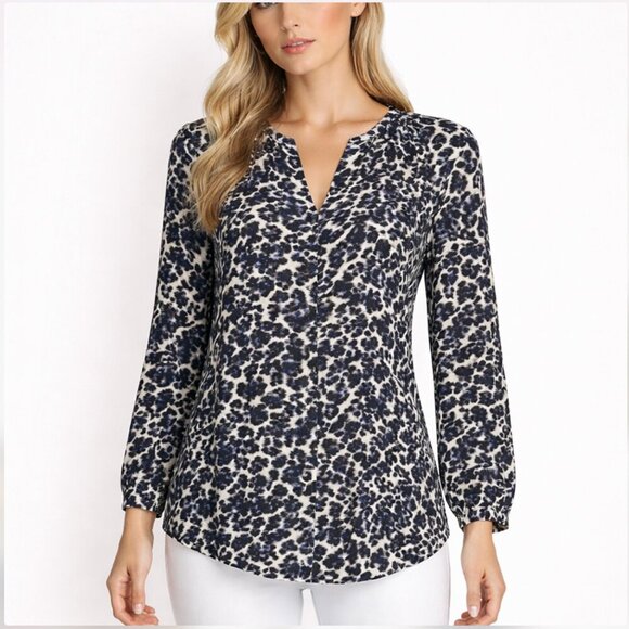 Rebecca Taylor Tops - Rebecca Taylor size 2 blue leopard print silk blouse long sleeves